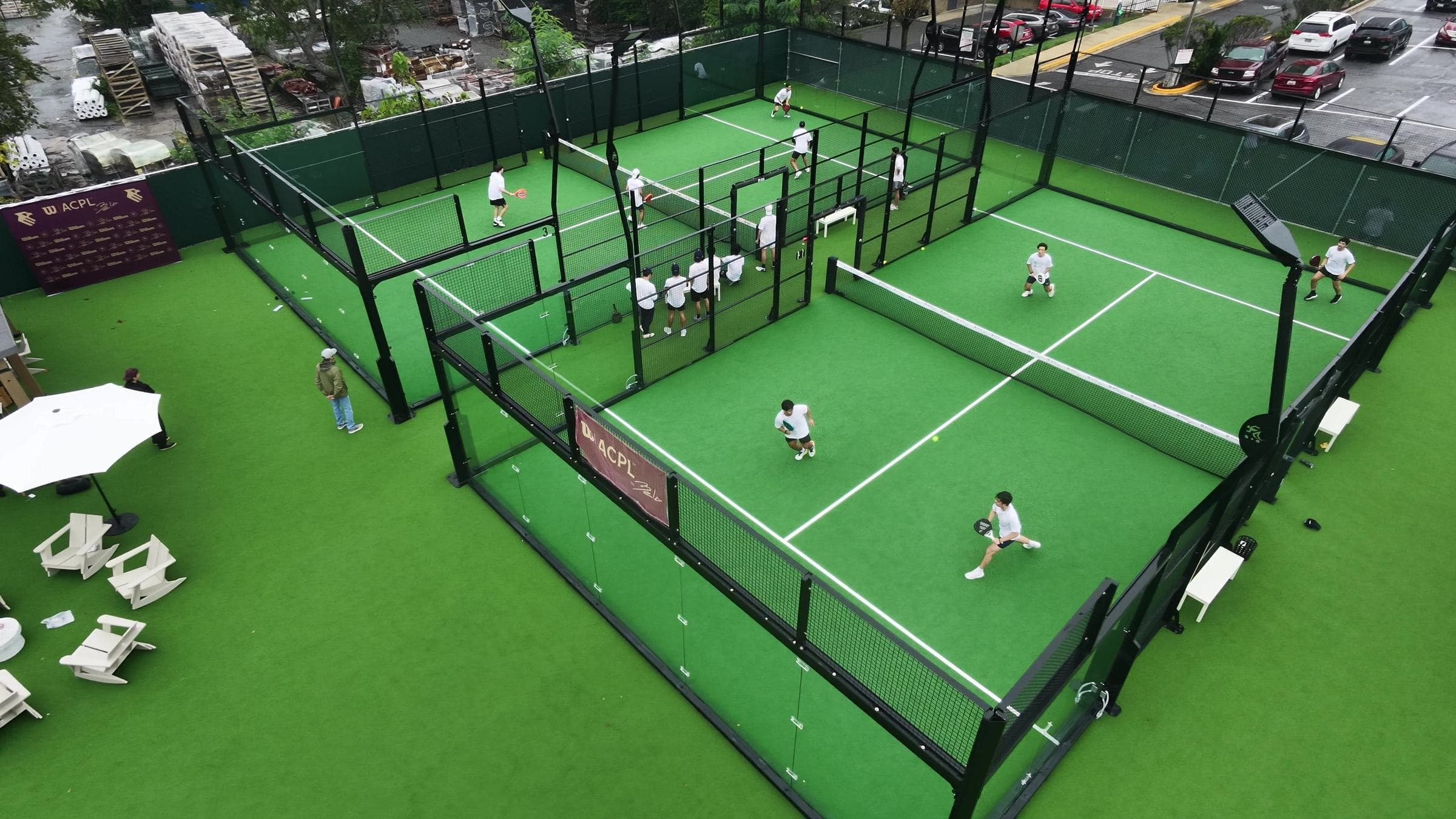 Aerial view of college teams playing at the ACPL DC City Invitational, Padel Social